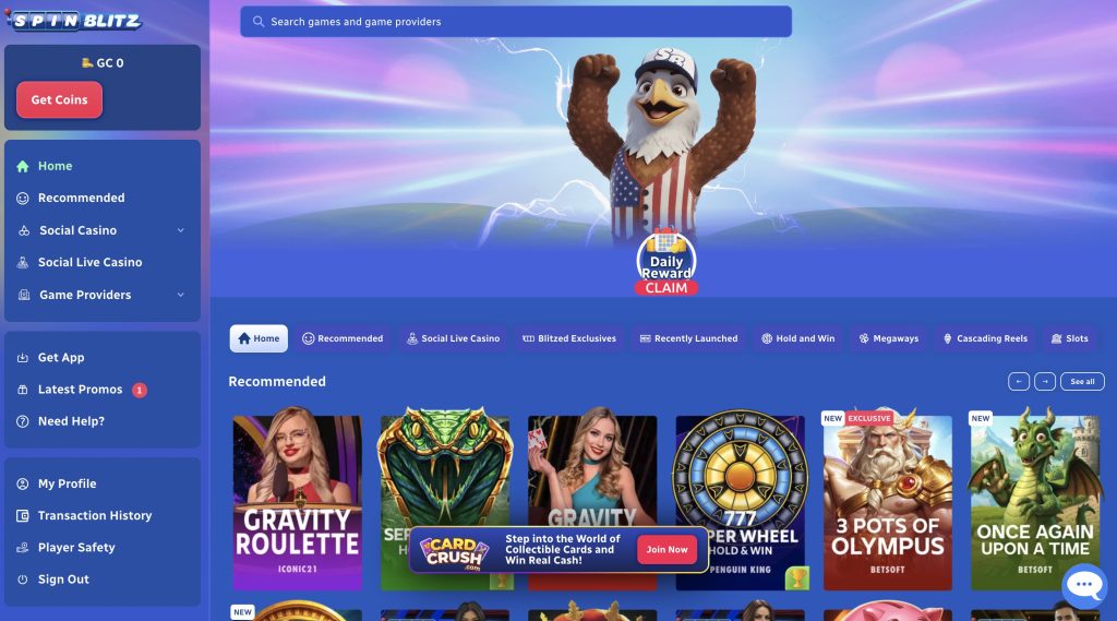 Spinblitz Casino Lobby Screen